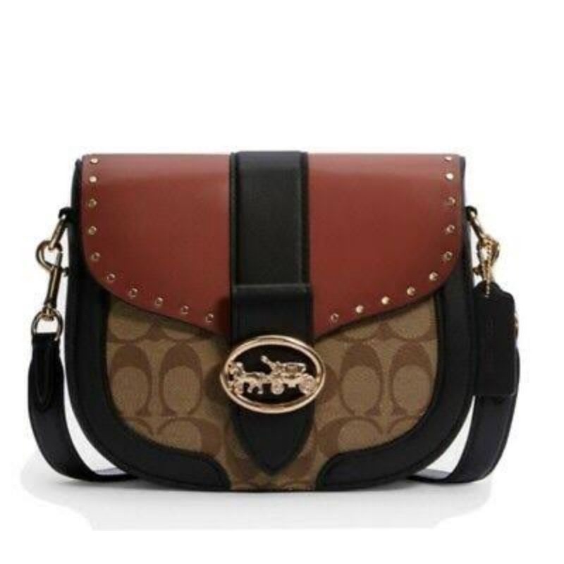 Coach Georgie Saddle Bag in Colorblack Signature With Rivets | Shopee ...