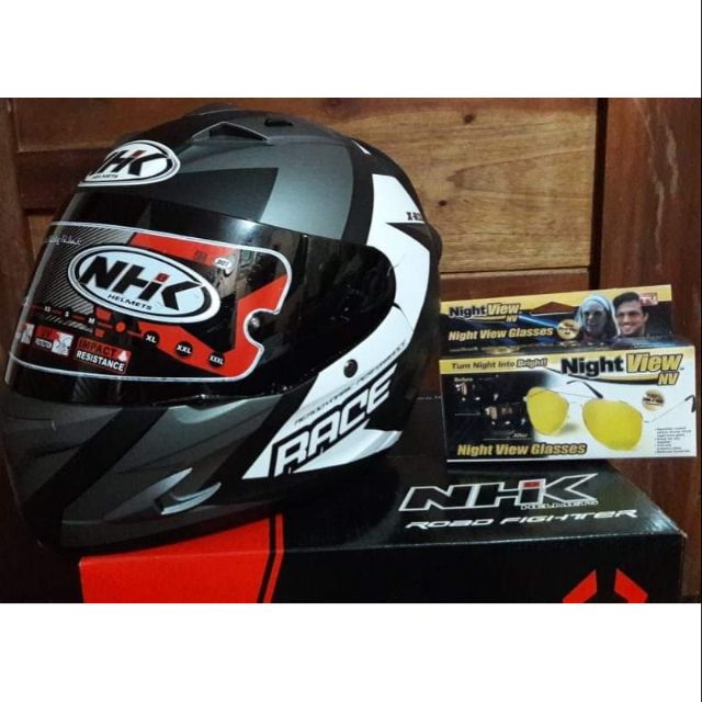 Nhk Race Pro X Ride Matte Black Silver Helmet With Free Nightview Glasses Shopee Philippines