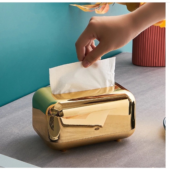 [Spot] Luxurious and elegant metal gold and silver tissue box desktop