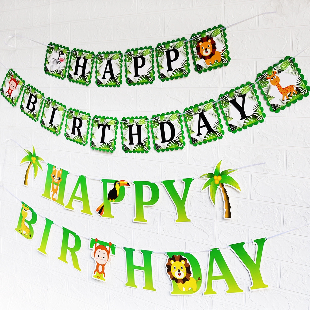 Jungle Party Animals Pull Flags Banners Happy Birthday Banner Animal Themed  Birthday Party Decorations | Shopee Philippines