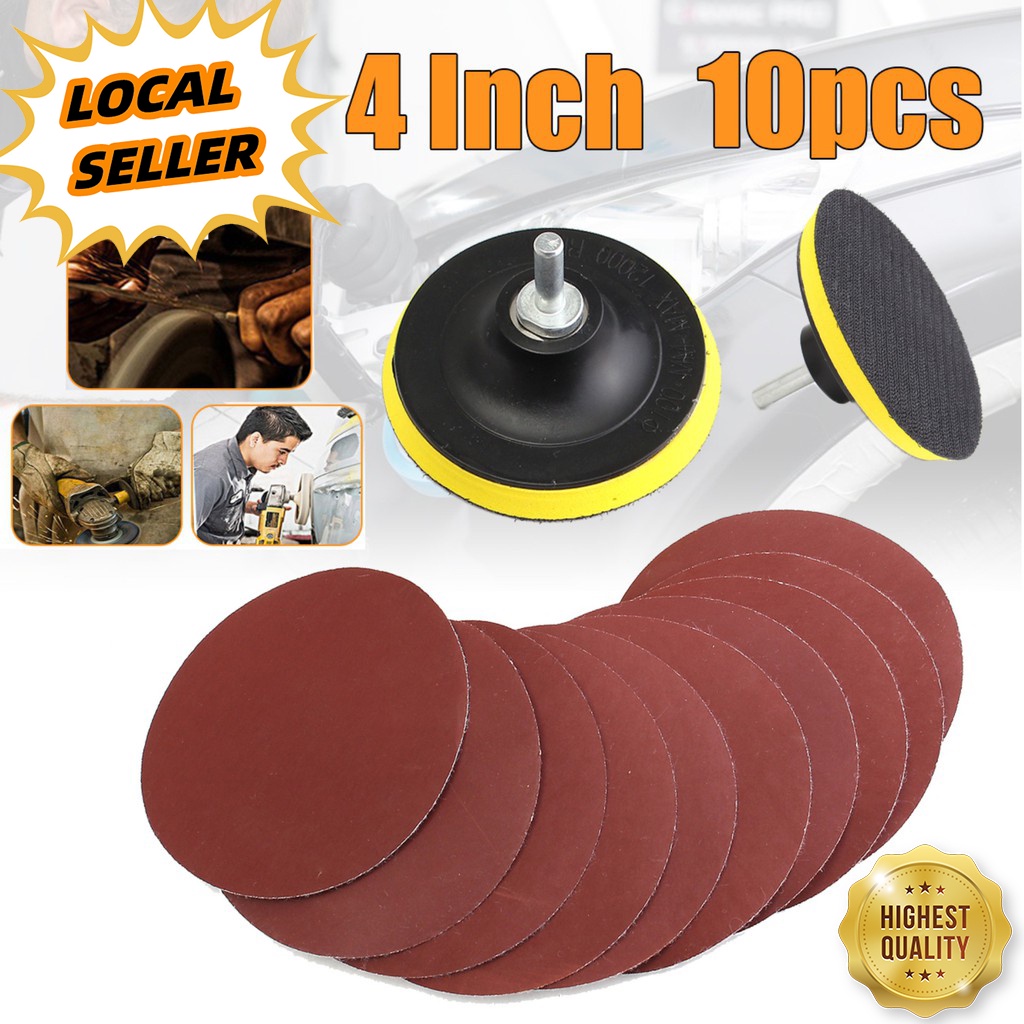 10Pcs 4" Sanding Disc + Drill Adapter Hook Loop Sander Backed Pad