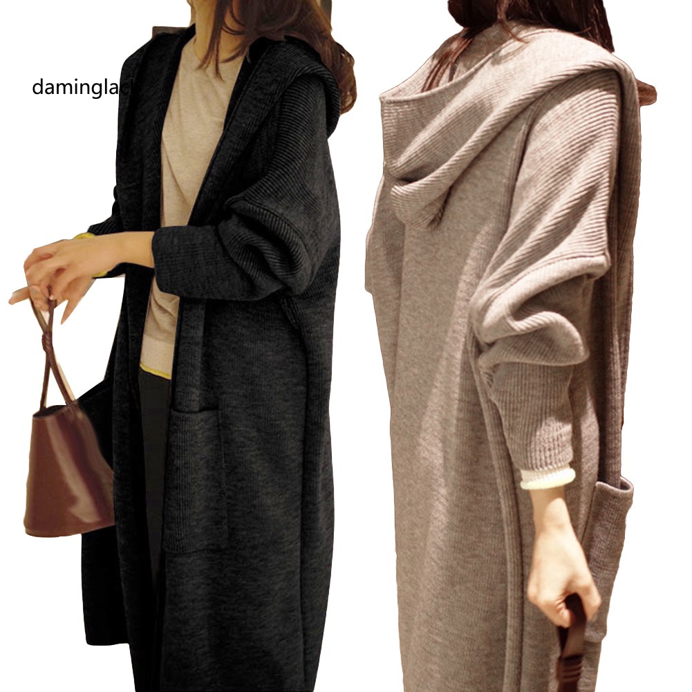 solid color hooded long cardigan coat