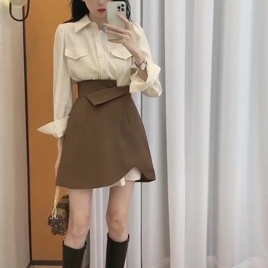 2021 early autumn women’s clothing port flavor retro new small irregular shirt skirt two piece temperament suit [issued on September 25]