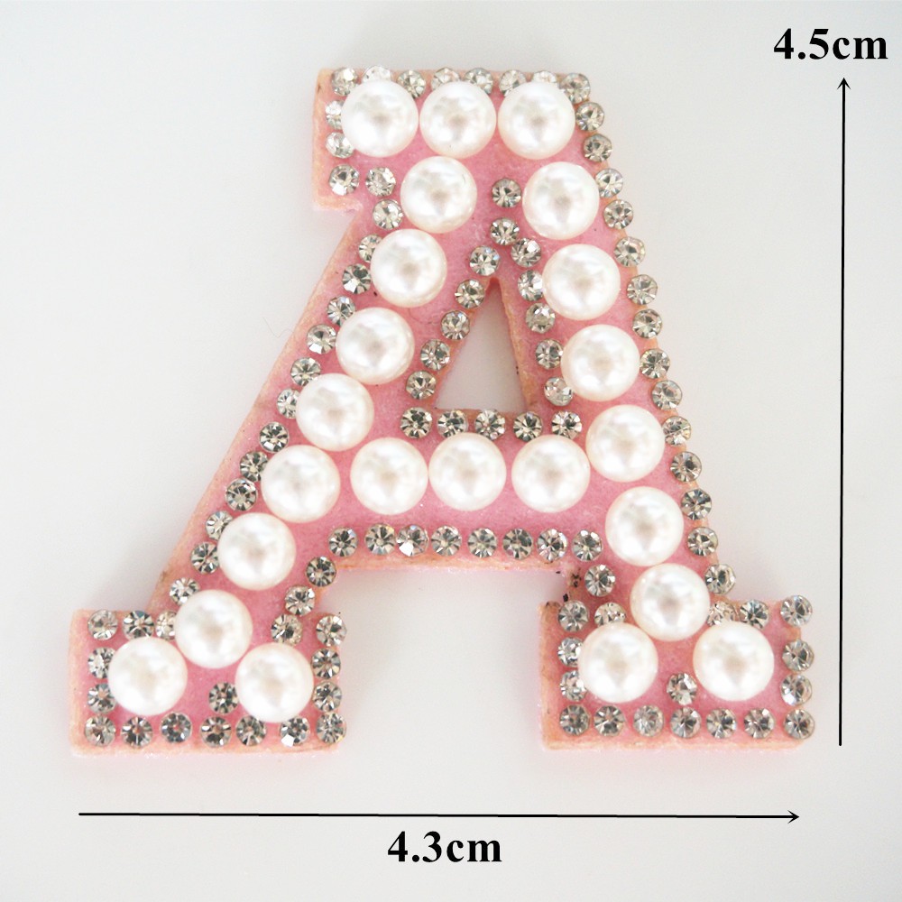 A-Z Pink Pearl English Alphabet Letter Iron Sew On Patch Badges 3D Rhinestone Letters Patches Bag Hat Jeans Applique Clothes DIY Crafts