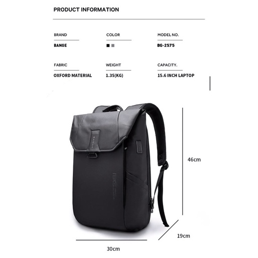 BG 2575 BANGE Anti Theft Backpack USB Charging Laptop Bag Waterproof Travel  Bag | Shopee Philippines