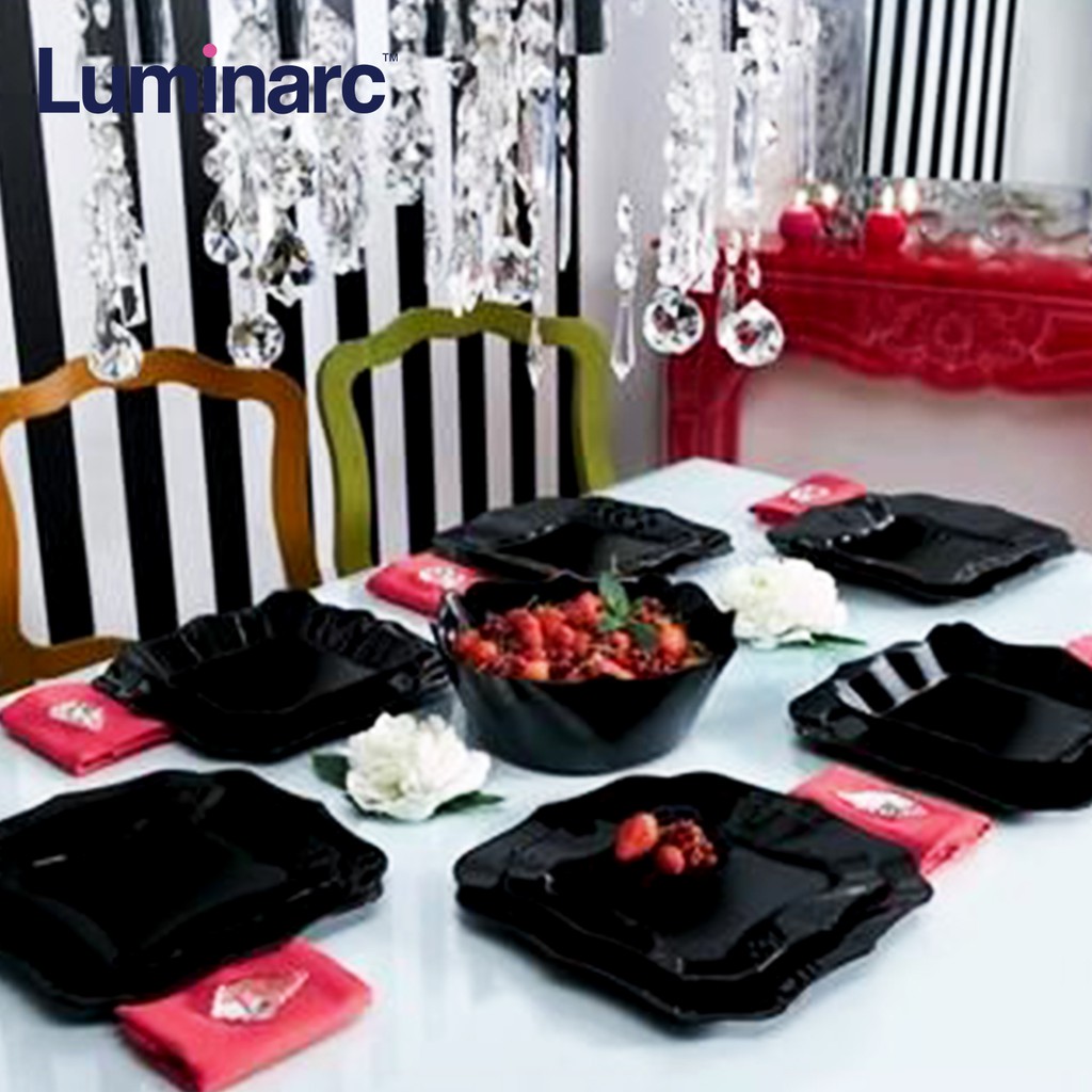 Luminarc Authentic Black 6pc Dinner Plate 25cm Microwaveable And Dishwasher Safe Tempered Glass 8856