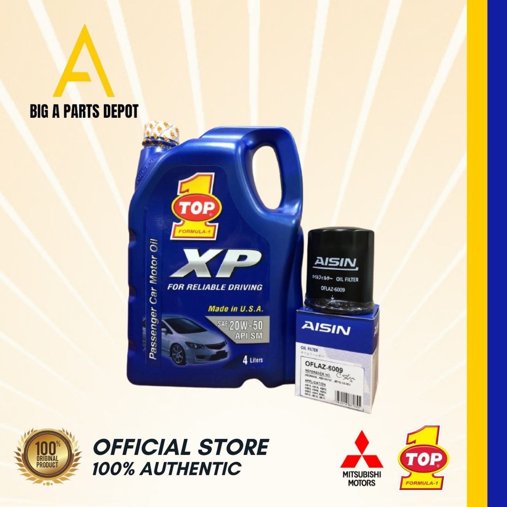 Top 1 XP Motor Oil SAE 20w50 API SM Change Oil Bundle for Mitsubishi Lancer, Galant, Xpander