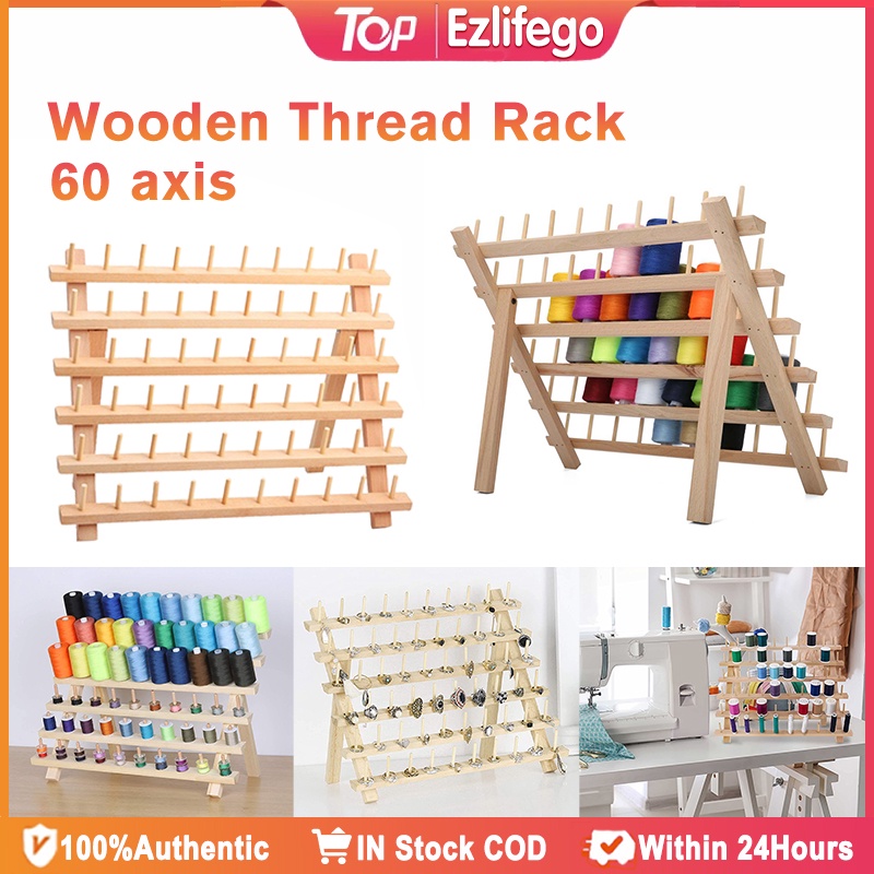 60 Spools Wooden Thread Rack Thread Holder Organizer Embroidery Thread ...