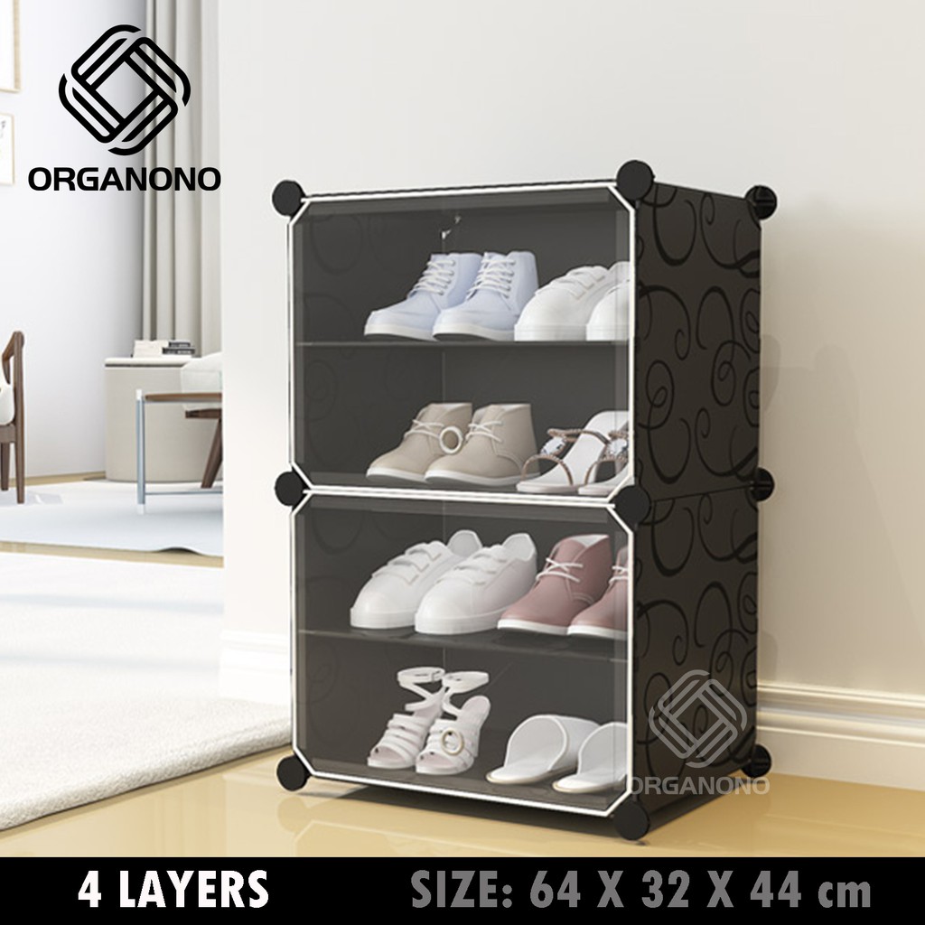 Organono Diy Screwless Stackable 2 Doors 4 Layer Shoe Box Transparent Door Shoe Rack Shopee Philippines