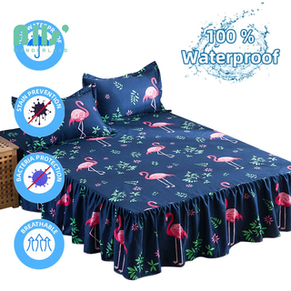 Allswonderland 【COD】Waterproof bed skirt flamingo bedsheet twin queen king size bed sheet pillowcase #1