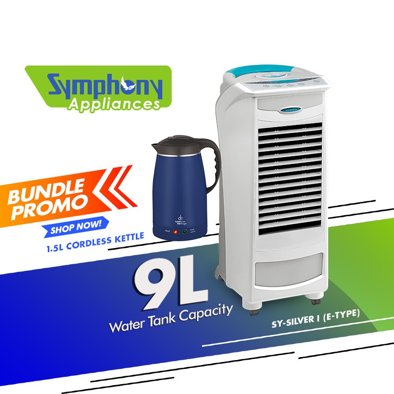 Symphony SilverE 9L Evaporative Air Cooler With 1.5L Cordless Kettle SYSilver I (E Type) 9L