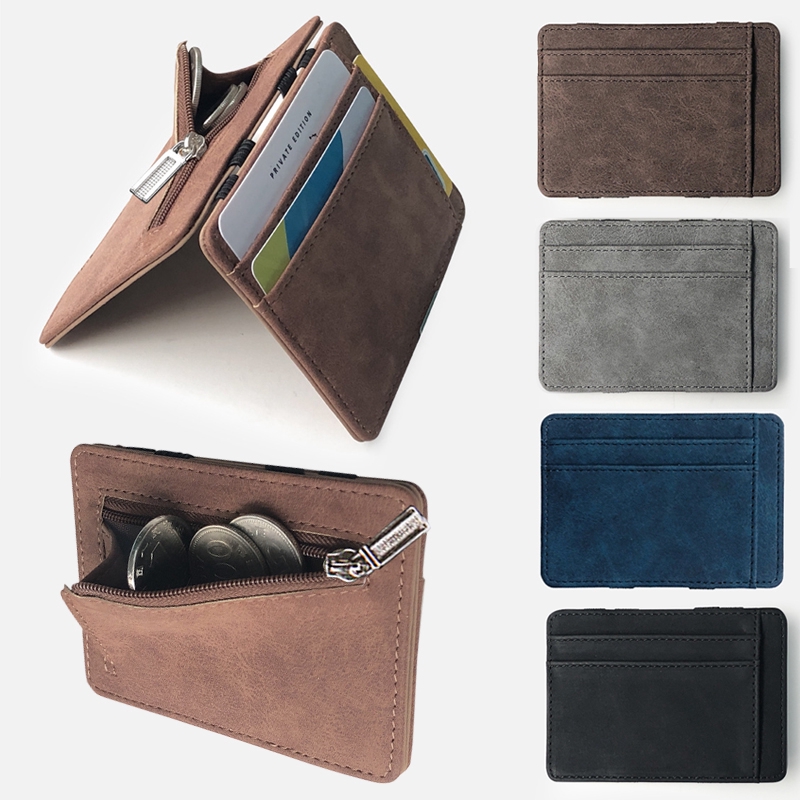 Men's matte leather magic wallet card bag zip coin purse Gifts | Shopee ...