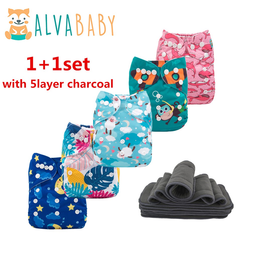 HOT!! ALVA Baby Cloth Diaper 1+1set【 1pcs diaper With 1pcs 5layer