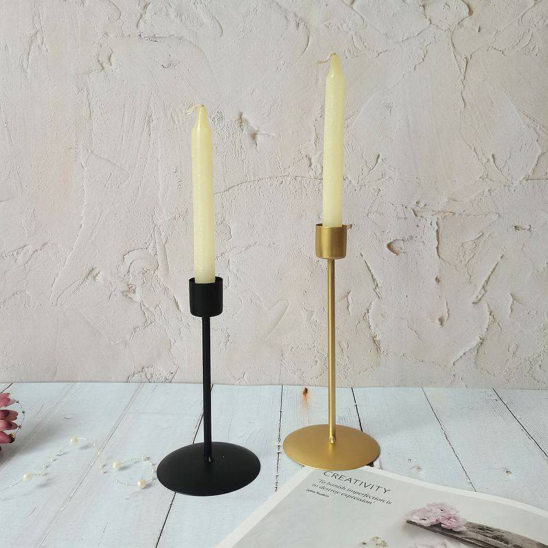 Set A 2Pcs Candle Holders 17cm+21cm Black Taper Candles Holder Candlestick Holder for Wedding Living Room Table Decoration 