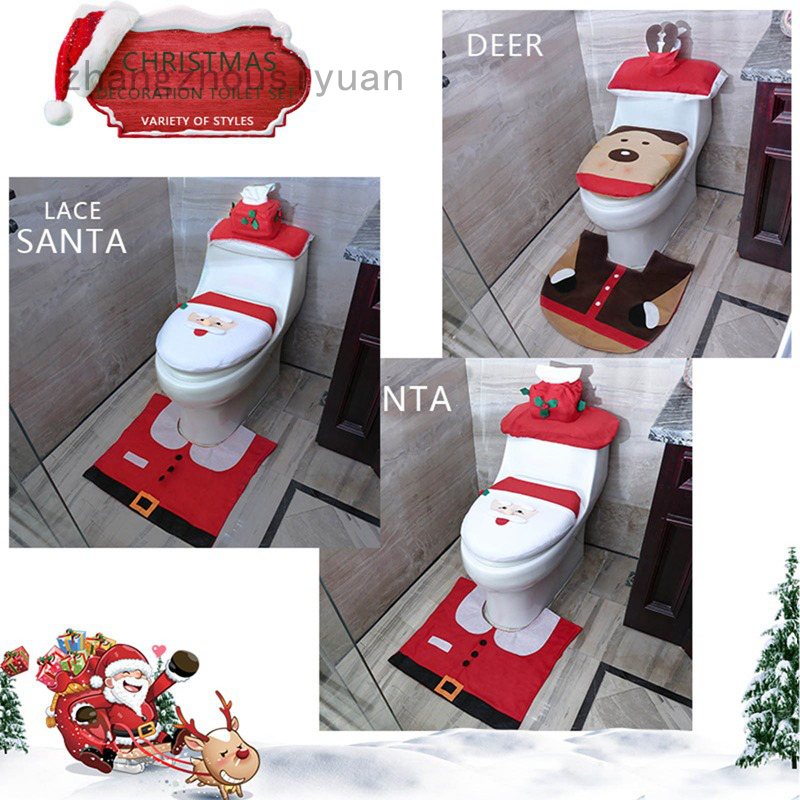 Christmas Decoration Santa Claus Toilet Set Three Piece Set Water Tank Cover Toilet Cover Foot Pad Shopee Philippines