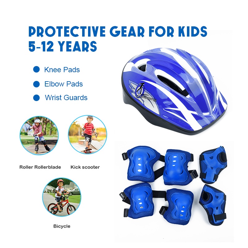 LANOVAGEAR Kids Toddler Cycling Bicycle Protective Gear Set 7pcs Boy Girl Adjustable Helmet Elbow Knee Wrist Pads for Multi Sports Skateboarding Rollerblading Bike 
