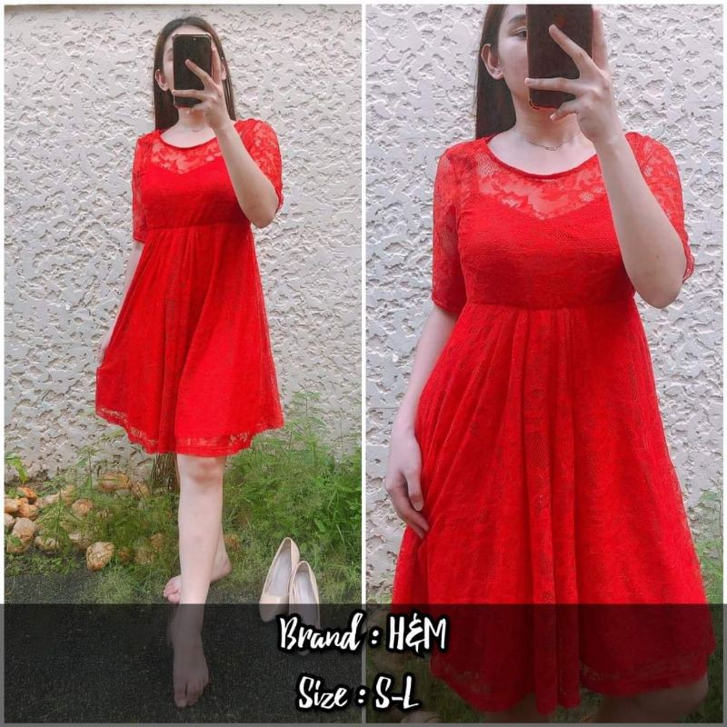 hm red lace dress