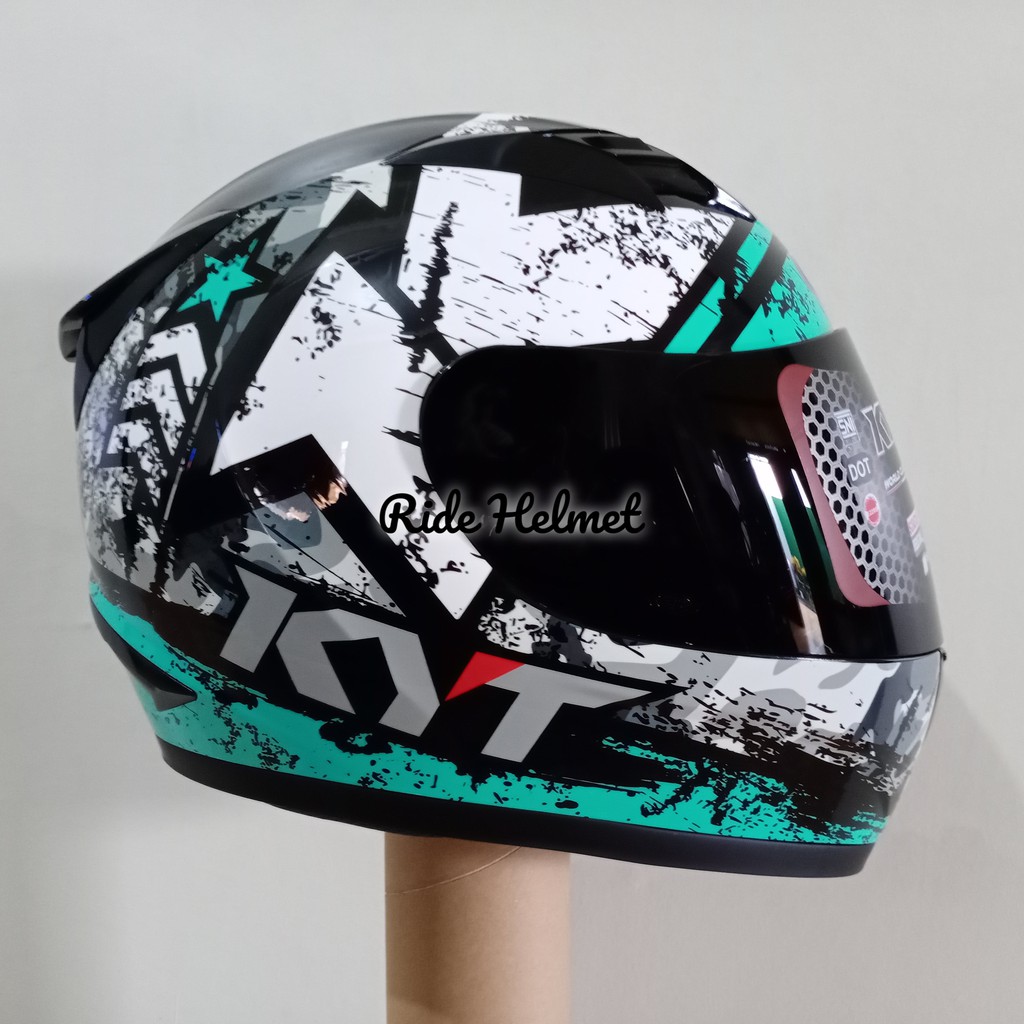 Helm Kyt Full Face R10 Motif Series 3 Black Aqua Blue Original Motor Touring Light Blue Toska