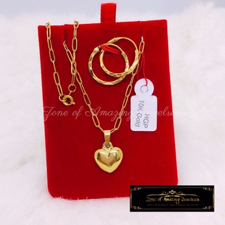 zoaj.ph 10K Heart with Paperclip Chain Necklace and Diamond Cut Loop Earrings Set