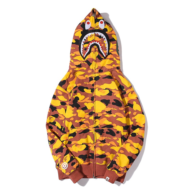 bape orange camo shark hoodie