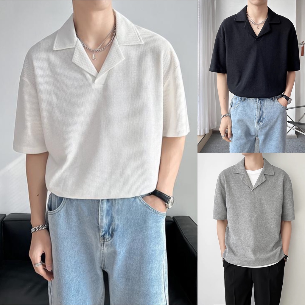 Huilishi Korean Oversized Polo Shirt for Men 3 Colors Size M to 2XL ...