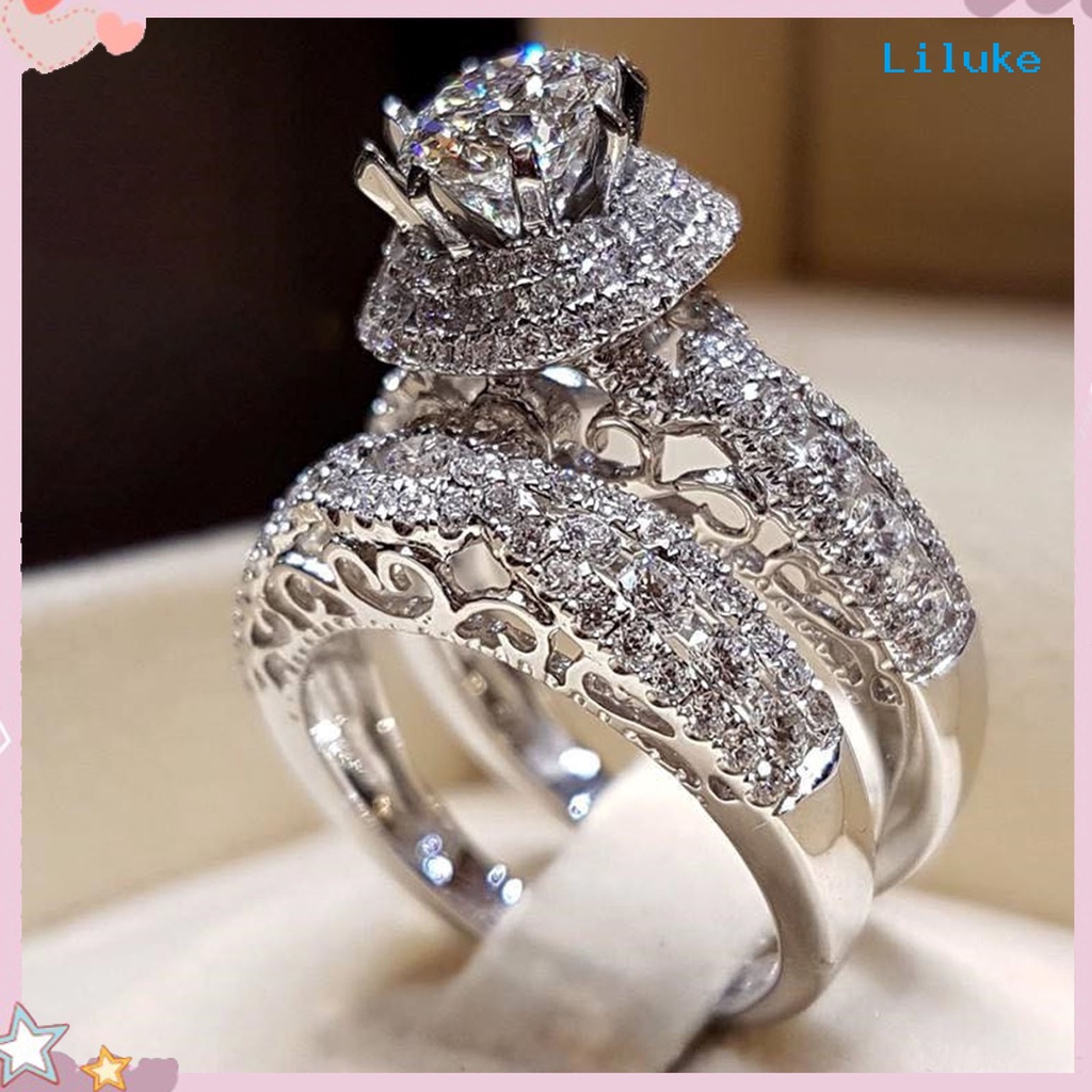 [LK] 1 Pair Couple Rings Shiny Cubic Zirconia Jewelry Electroplated ...