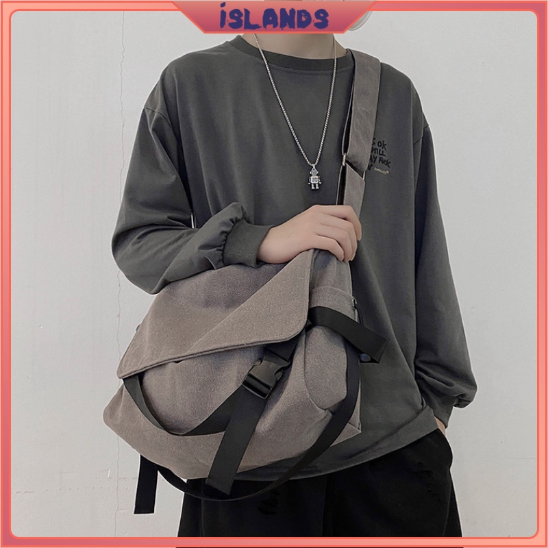 Ins Japanese Ulzzang Korean Fashion Canvas Big Capacity Men Shoulder