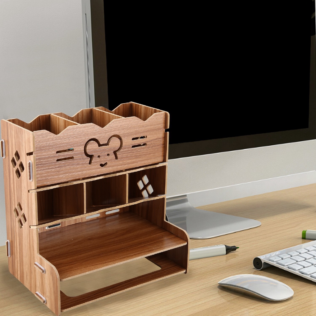 Diy Wooden Desk Organizer With Drawer Pen Holder Box Desktop Stationery For Home Office School Supply Storage Shopee Philippines