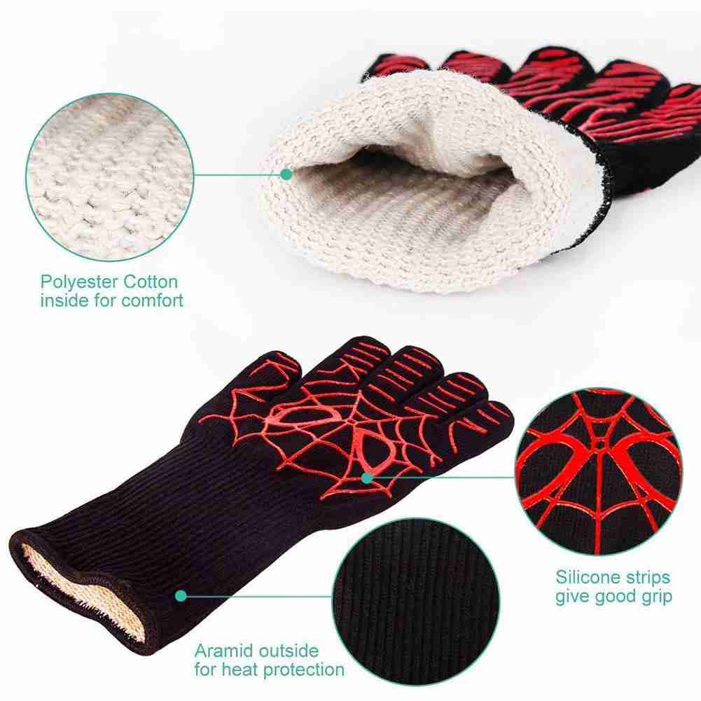 1 piece High Quality Heat Resistant BBQ Grill Gloves Oven Kitchen Non-Slip Cooking Fireproof T4P9