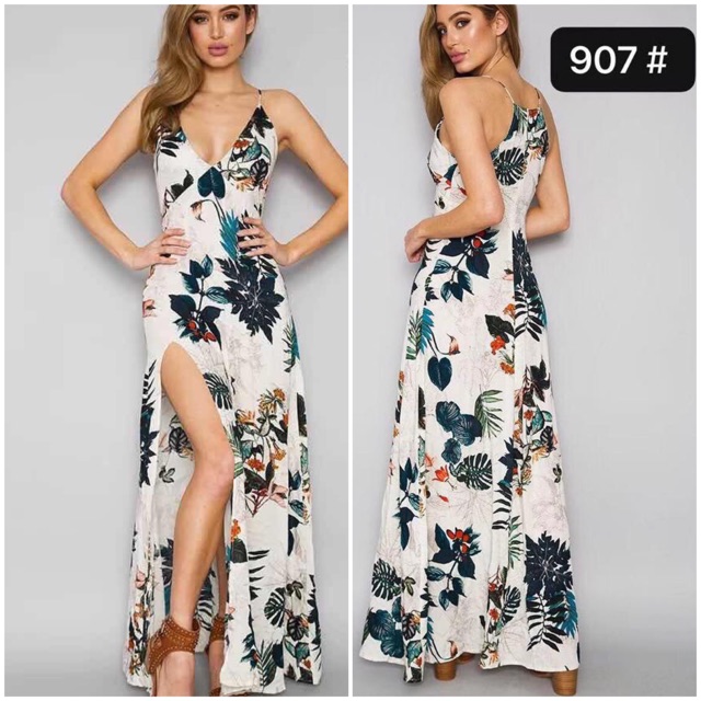 long floral dress with slit