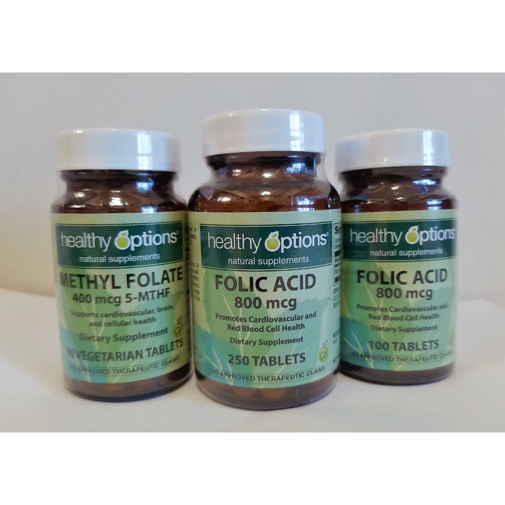 Healthy Options Folic Acid, Folate and Methyl Folate 400mcg/ 800mcg