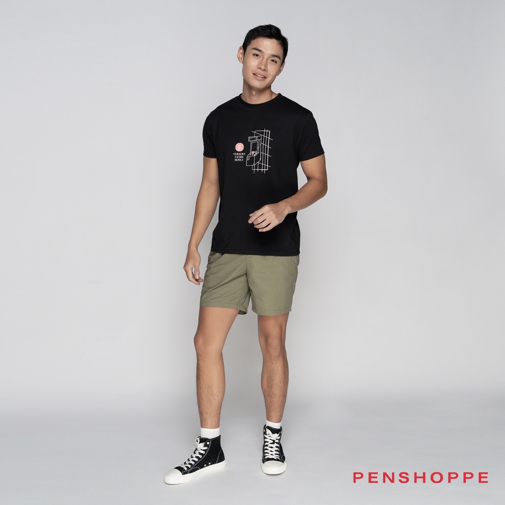Penshoppe Insert Coin Here Semi Fit Graphic T-Shirt For Men (Black)