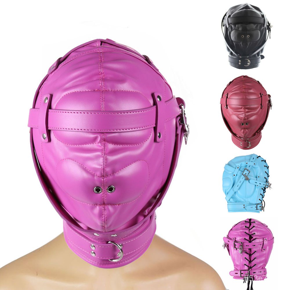 Fetish Bdsm Bondage Full Hood Mask Slave Leather Harness Padded Gimp