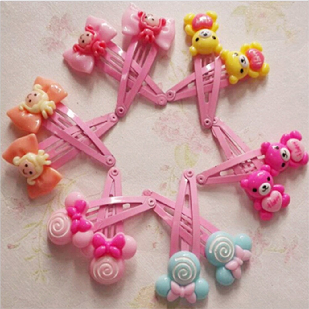Whph 10 Pcs Cartoon Beads Candy Color Hair Clips Girls Hair Ties