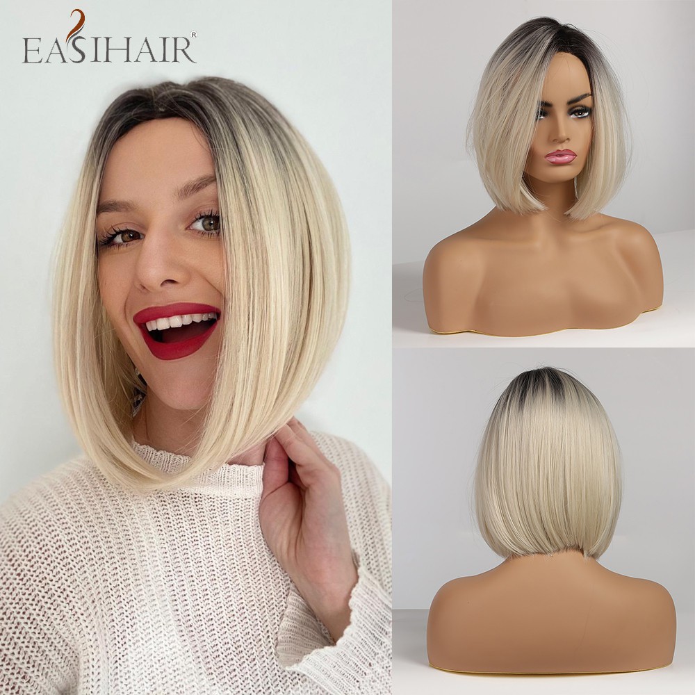 EASIHAIR Ombre Ash Blonde Short BOB Wigs for Women Heat Resistant Synthetic  Hair Wigs for Women Stra | Shopee Philippines