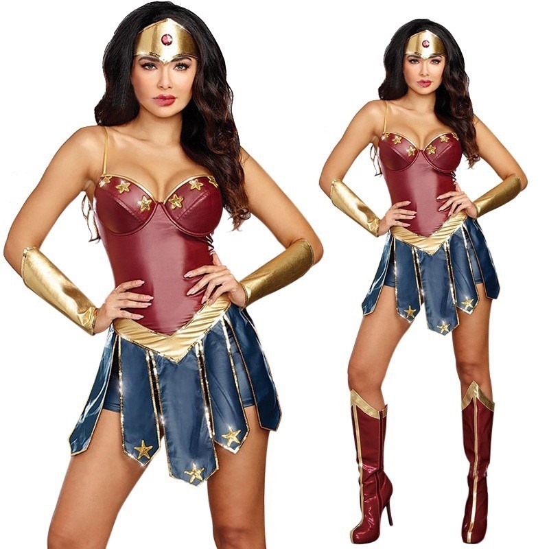 Wonder Woman Diana Prince Cosplay Costume Halloween Party Women Outfit Full Set