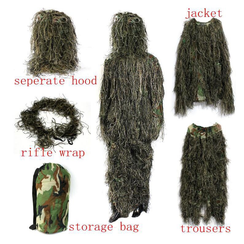5pcs/set Kid Child Gillie Ghillie Suit Woodland Camouflage Pants Jacket