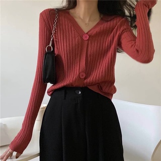 New Korean Style Women's Retro Long Sleeves Style V-neck Knitted Cardigan Top Sweater