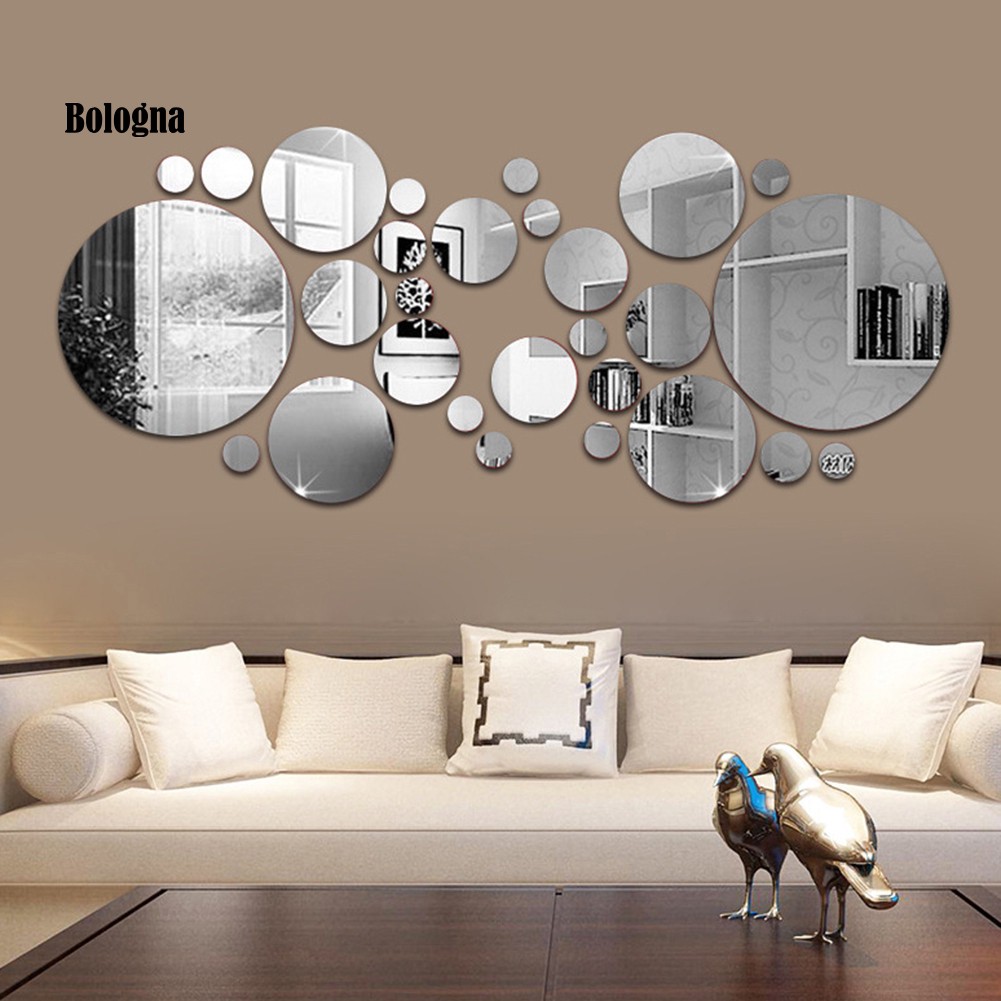 30Pcs 3D Mirror Round Removable Self Adhesive Wall Sticker Wallpaper