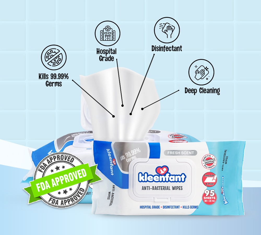 Kleenfant Antibacterial Wipes Collection Fresh Scent Hospital Grade Disinfecting wipes antibac