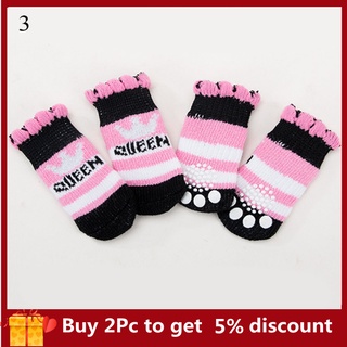 4pcs Warm Puppy Dog Shoes Soft Acrylic Pet Knits Socks Cute Cartoon Anti Slip Skid Socks For Small D