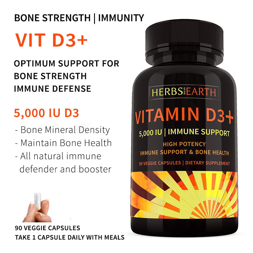 Vitamin D3 5 000iu Healthy Muscle Bones Immune Support 90 Vegetable Caps From Herbs Of The Earth Shopee Philippines