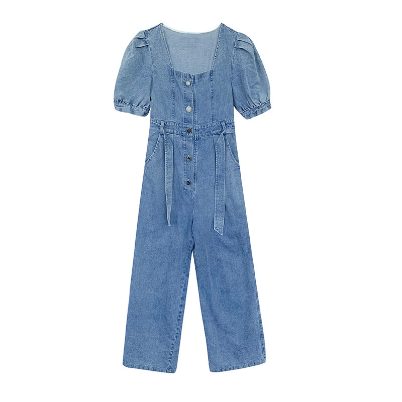 square neck denim jumpsuit