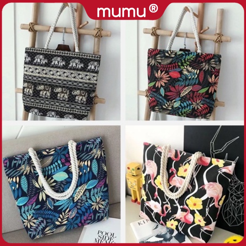 Mumu #3019 Ladies Canvas Printed Fashion Tote Bag With Zipper Japanese ...