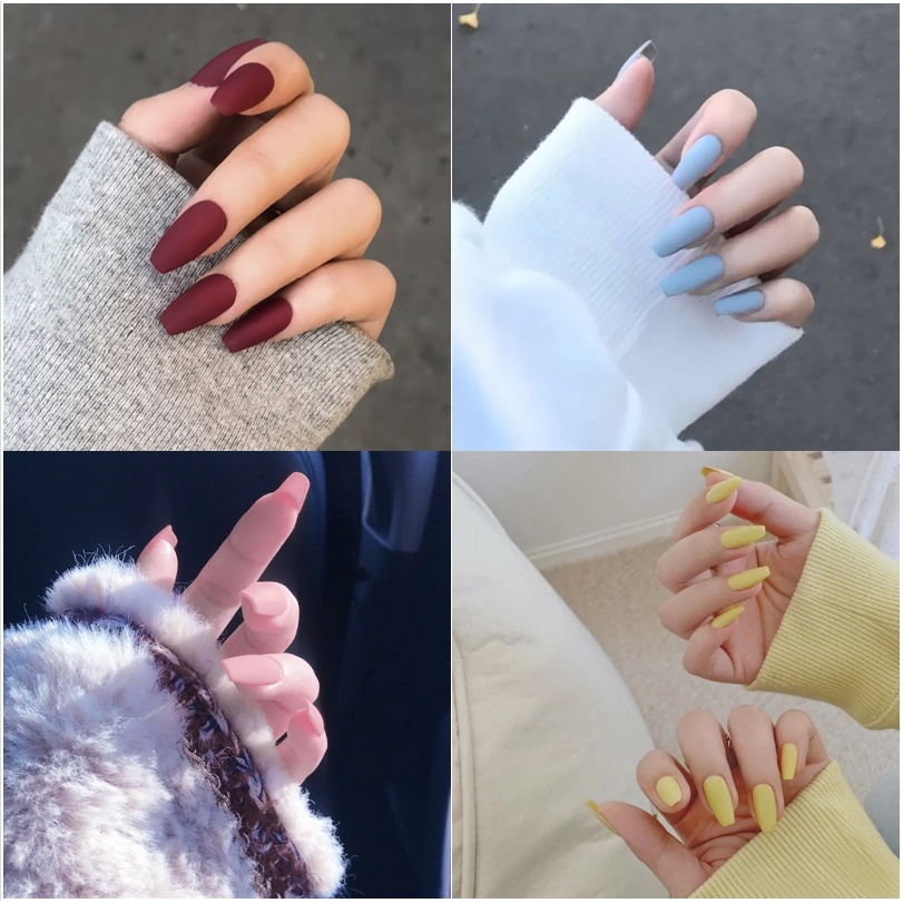 24Pcs Fake Nails With Glue Trapezoid French Ballet Med-Length Fake Nail  Natural Coffin Wearable nail | Shopee Philippines