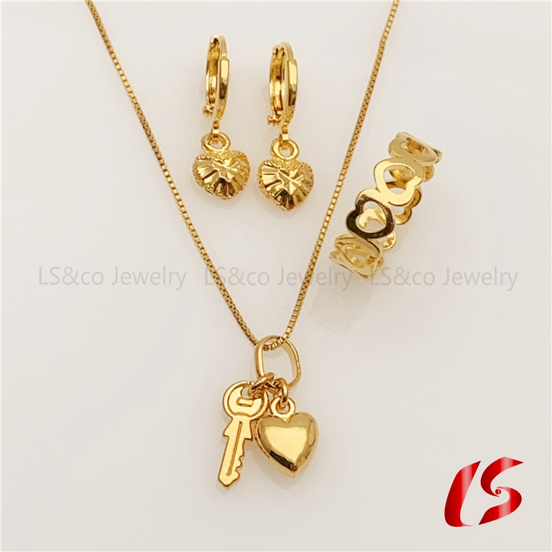 LS jewelry 24K Bangkok Gold Necklace Earring Ring Heart Jewelry Set