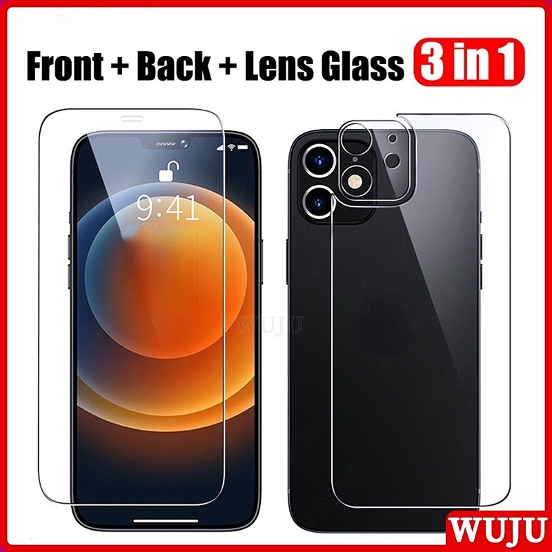 WUJU 3in1 Tempered Glass Compatible For iPhone 11 12 13 14 Pro Max XR