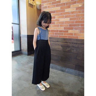 2022 New Style Summer Girls Sleeveless Top+High Waist Ice Silk Wide-Leg Pants Suit Children Printed Fashion Vest Suspenders Jumpsuit Suitable For 3-5-8-10-12-13 Years Old Wear Clothes #2
