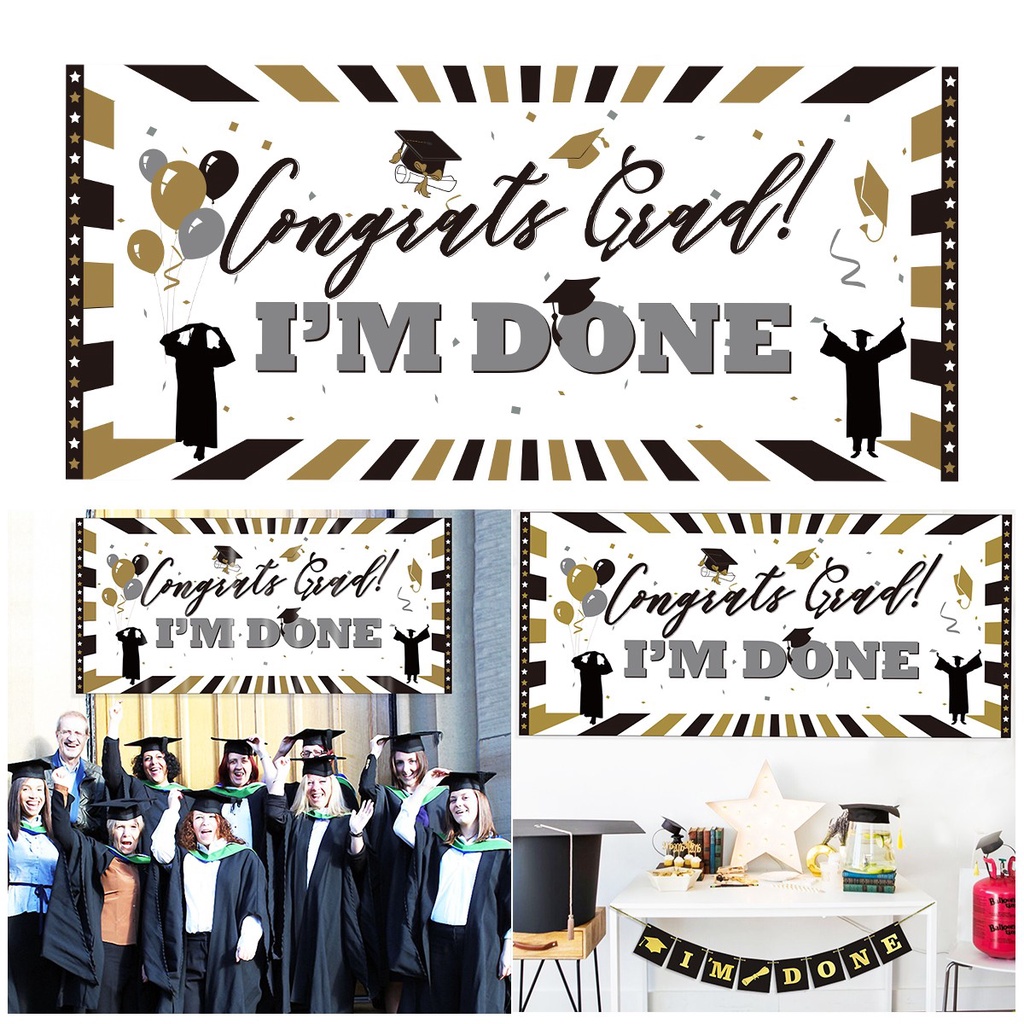 UNOMOR Congrats Grad I'M DONE Sign Banner Classic Graduation Party Wall Banner Photo Booth Prop