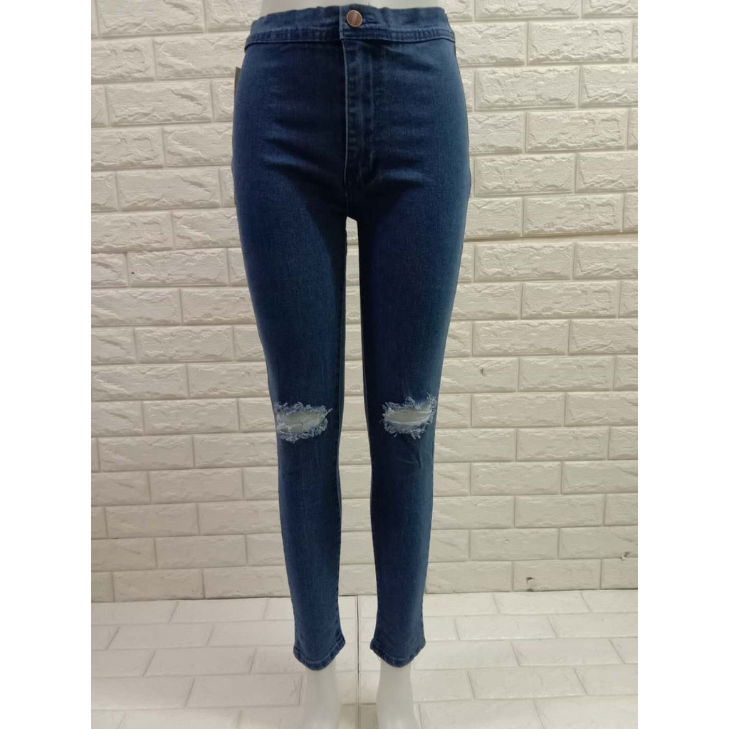 high waist single button jeans